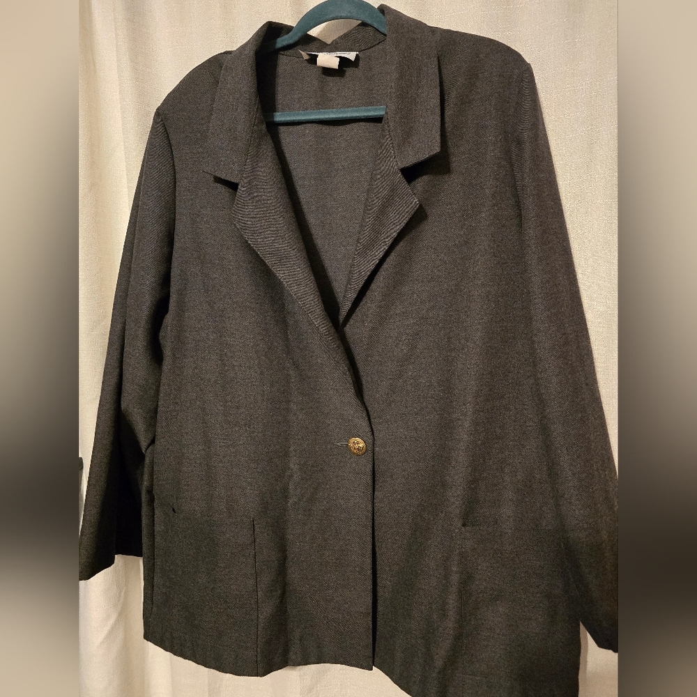 Vintage 90's Gray Blazer with Notched Lapels - Picture 4 of 8
